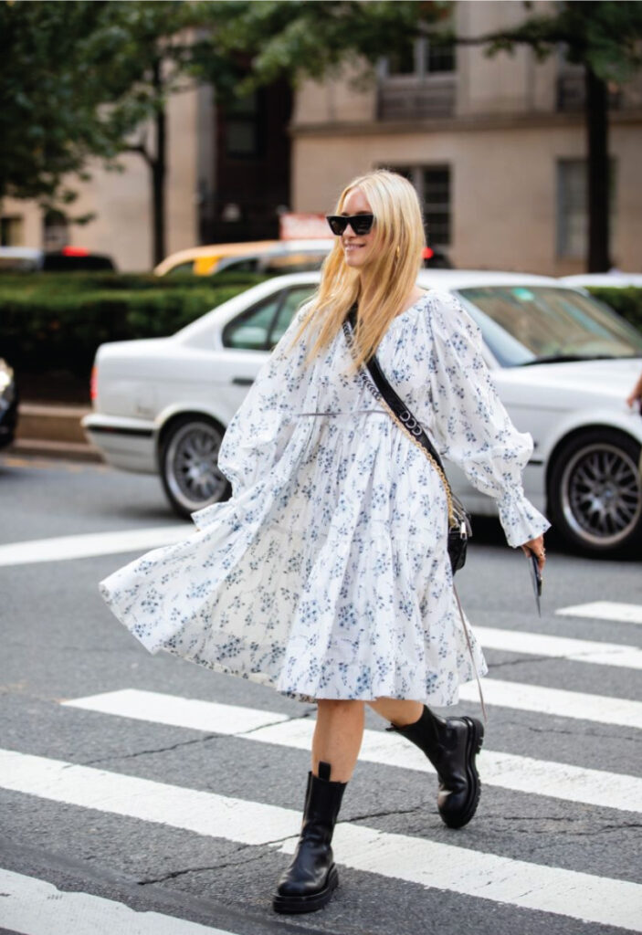 long floral dress with boots