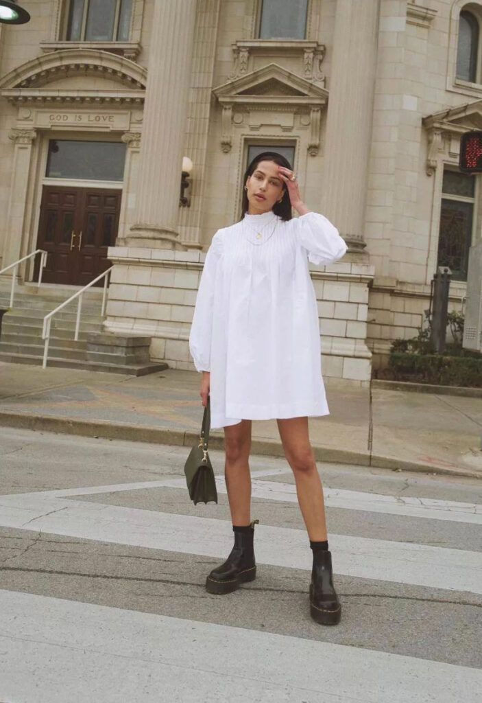 white dress and boots